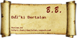 Béki Bertalan névjegykártya